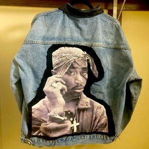 Denim Jacket with Tupac Embroidery Print